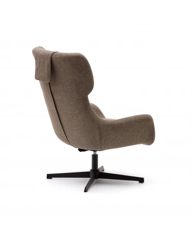 Zalina swivel armchair in light brown chenille and steel with black finish