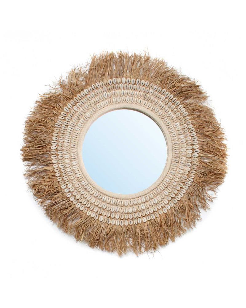 Fotografia produktu: Zrkadlo Raffia Cowrie, priemer 75 cm, Prírodné, Bazar Bizar
