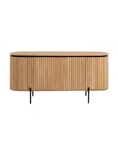 Licia solid mango wood sideboard with 4 doors and black finish metal, 170 x 80 cm