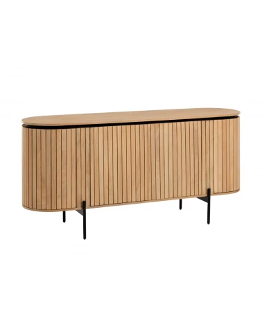 Licia solid mango wood sideboard with 4 doors and black finish metal, 170 x 80 cm