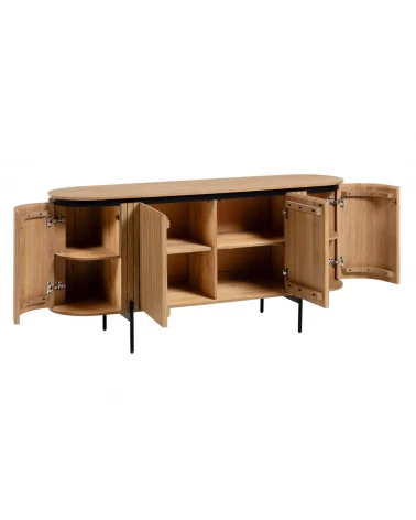 Licia solid mango wood sideboard with 4 doors and black finish metal, 170 x 80 cm