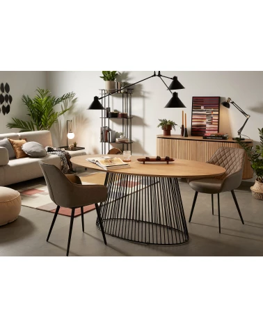 Licia solid mango wood sideboard with 4 doors and black finish metal, 170 x 80 cm