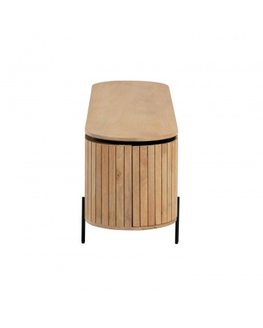 Licia solid mango wood TV stand with 2 doors and black finish metal, 160 x 56 cm