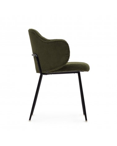 Yunia chair in green wide seam corduroy and steel legs in a painted black finish