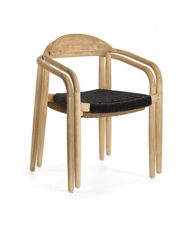 Nina chair in solid acacia wood and black rope seat