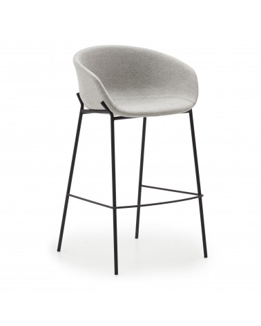 Yvette light grey stool with steel in a black finish, height 74 cm