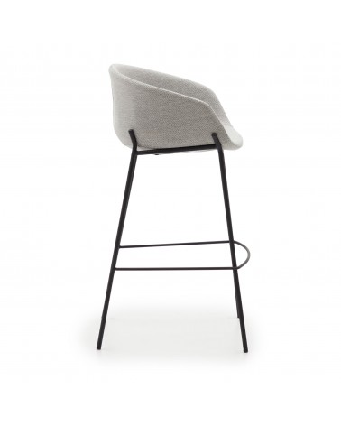 Yvette light grey stool with steel in a black finish, height 74 cm