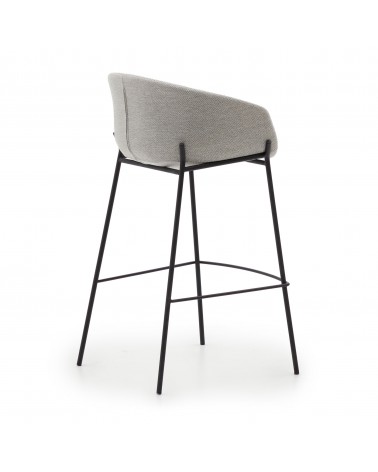 Yvette light grey stool with steel in a black finish, height 74 cm