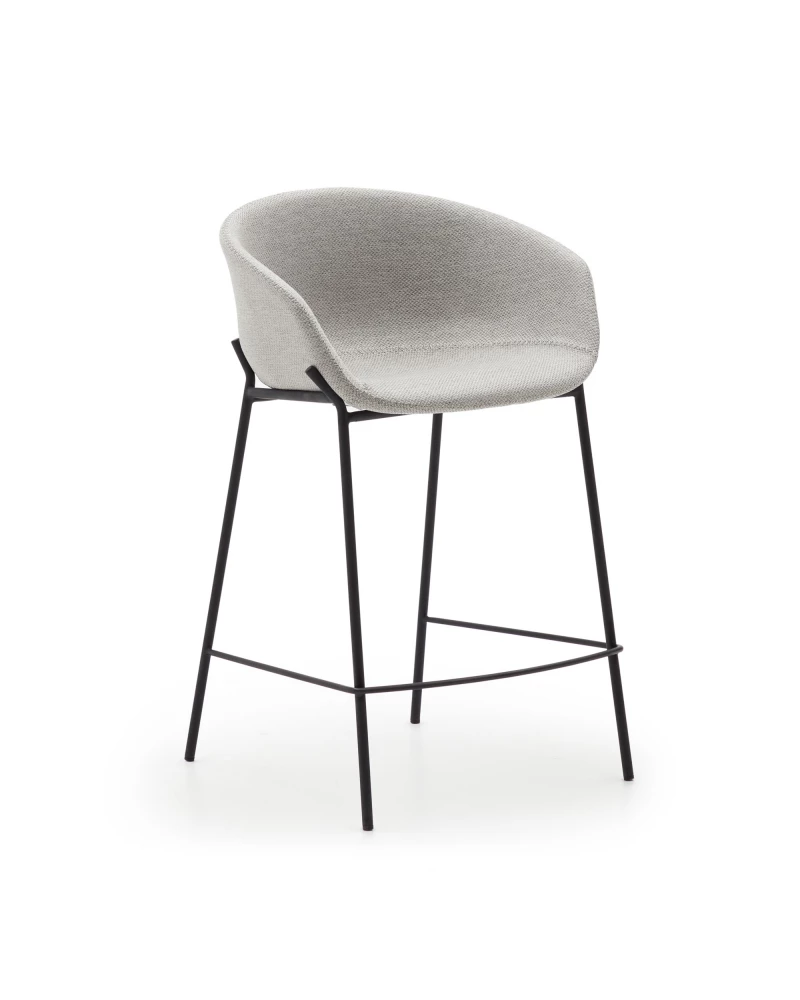Yvette light grey stool with steel in a black finish, height 65 cm