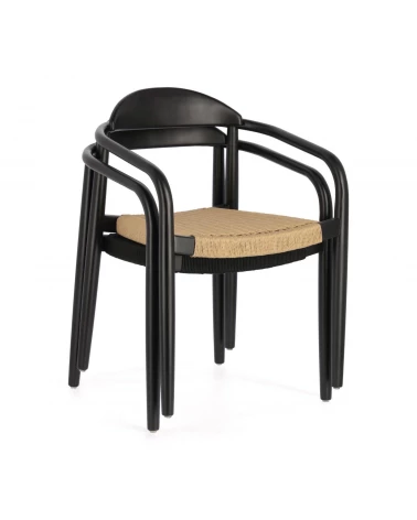 Nina chair in solid acacia wood with black finish and beige paper rope seat