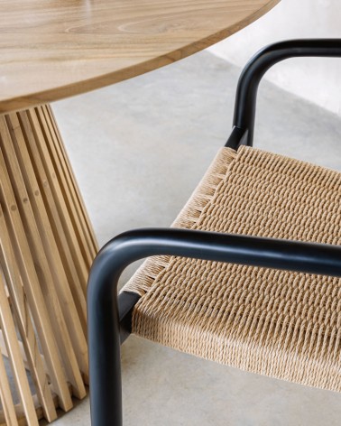 Nina chair in solid acacia wood with black finish and beige paper rope seat