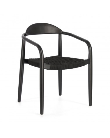 Nina chair in solid acacia wood with black finish and black rope seat