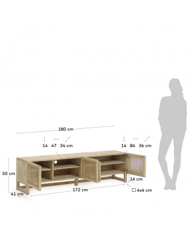 Rexit 3 door solid and veneer white cedarwood with rattan, 180 x 50 cm