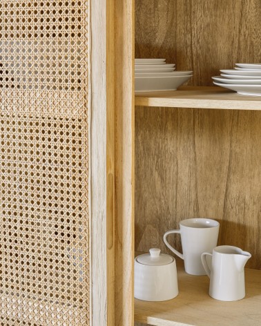 Rexit solid mindi wood and veneer wardrobe with rattan 90 x 160 cm