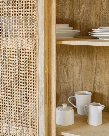 Rexit solid mindi wood and veneer wardrobe with rattan 90 x 160 cm