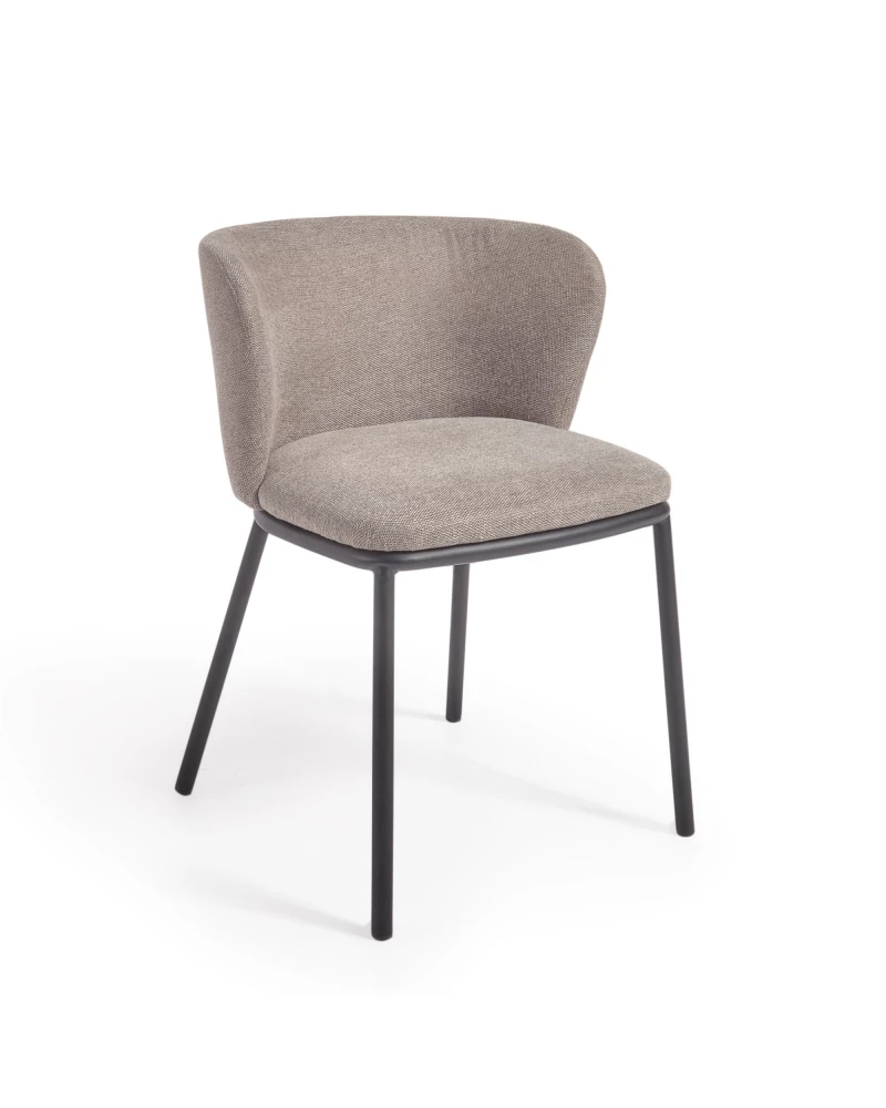 Ciselia chair in light brown chenille and black steel