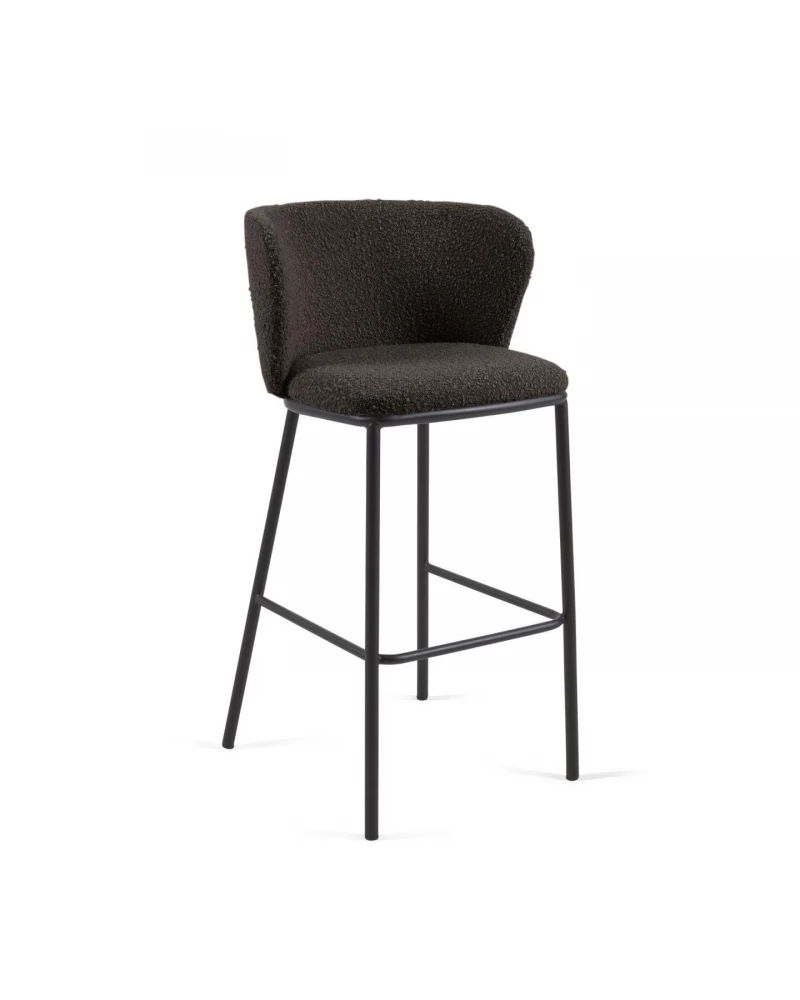 Ciselia stool with black shearling and black metal, height 75 cm