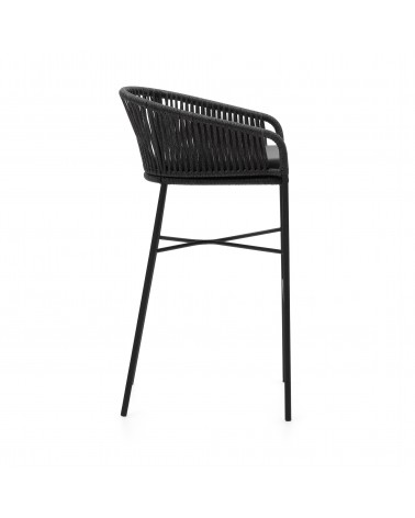 Yanet stool made from black cord and galvanised steel, height 65 cm