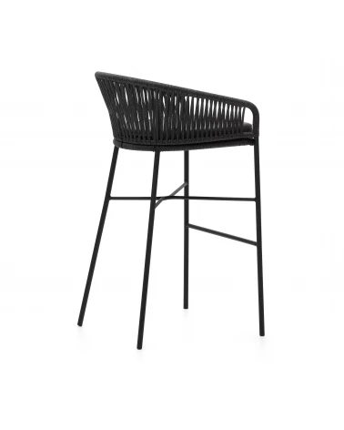 Yanet stool made from black cord and galvanised steel, height 65 cm