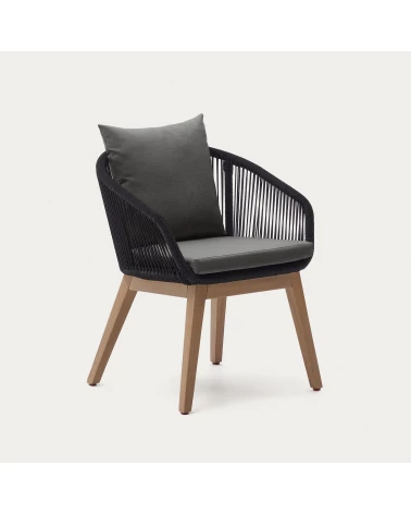 Portalo chair in black cord with solid acacia wood legs, 100% FSC