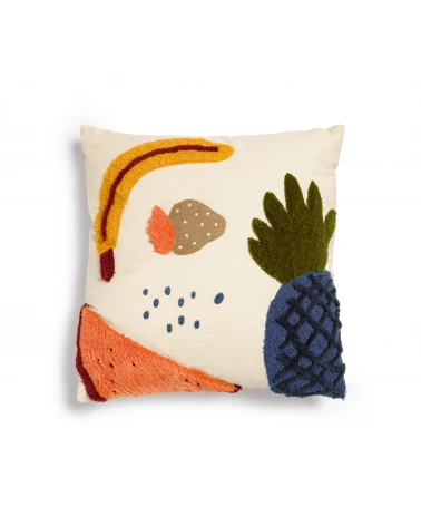 Amarantha 100% cotton cushion cover with multicolour fruit prints, 45 x 45 cm