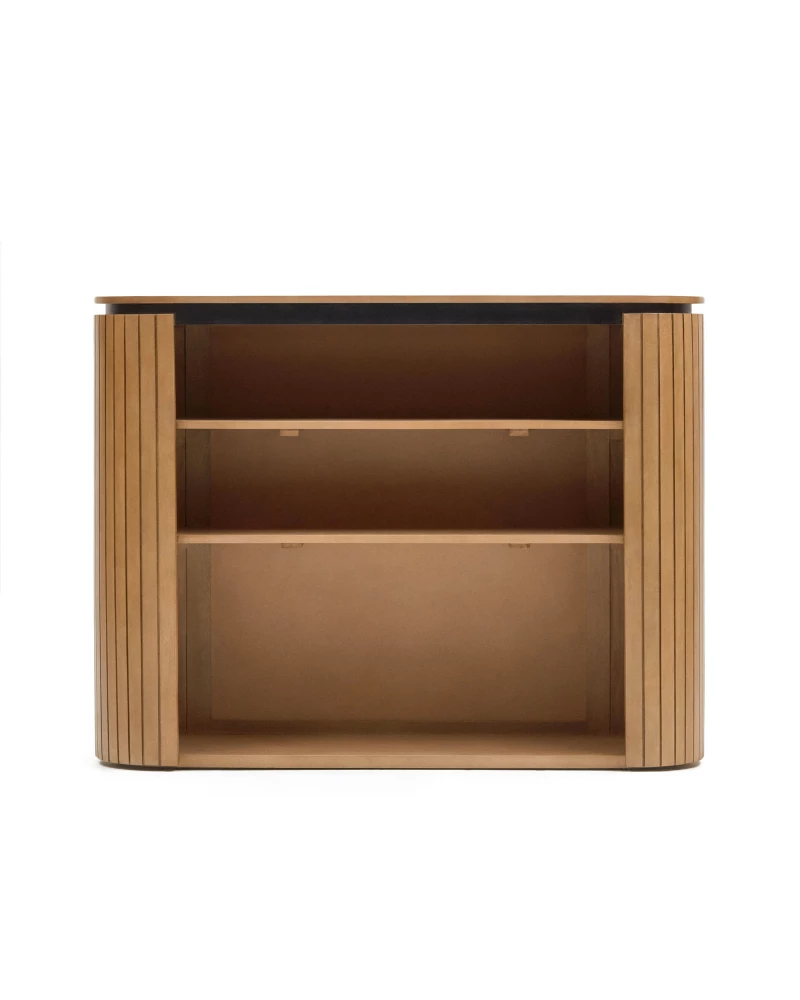 Licia solid mango wood bookshelf with painted black metal, 120 x 90 cm