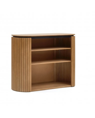 Licia solid mango wood bookshelf with painted black metal, 120 x 90 cm