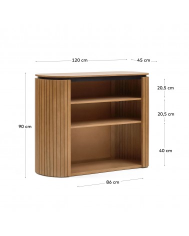 Licia solid mango wood bookshelf with painted black metal, 120 x 90 cm