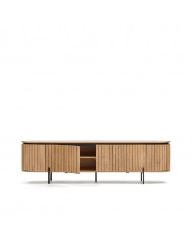 Licia TV stand with 4 doors, solid mango wood with natural finish and metal, 200 x 55 cm