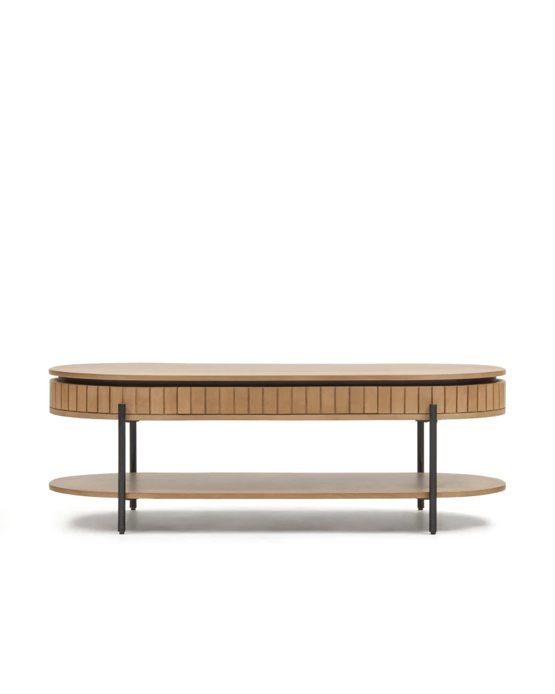 Licia mango wood coffee table with 1 drawer, with a natural finish and metal, 130 x 65 cm