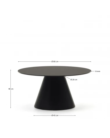 Wilshire tempered glass and metal coffee table with a matte black finish, Ø 80 cm