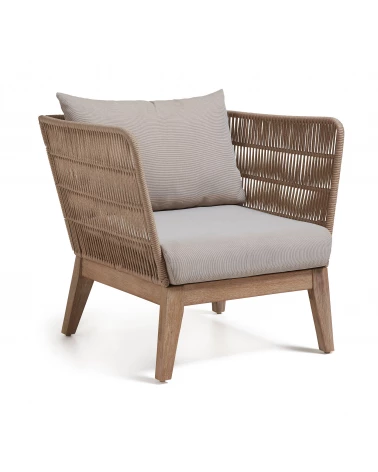 Belleny armchair in beige cord and solid acacia wood, 100% FSC