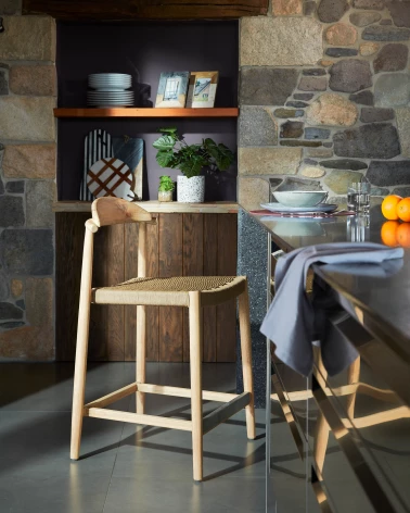 Nina stool in solid acacia wood height 62 cm