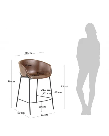 Brown synthetic leather Yvette barstool height 65 cm