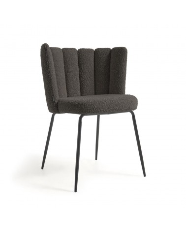 Aniela chair in black sheepskin and metal with black finish