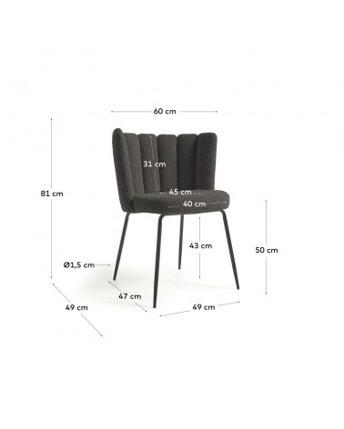 Aniela chair in black sheepskin and metal with black finish