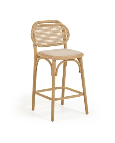 Doriane 65 cm height solid oak stool with natural finish and upholstered seat