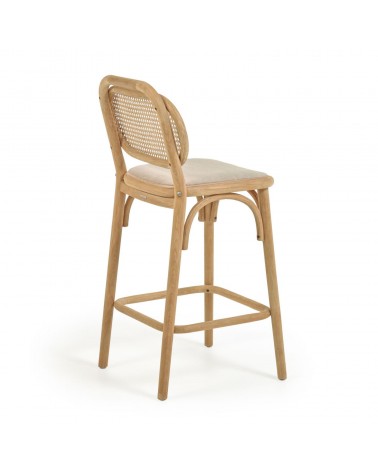 Doriane 65 cm height solid oak stool with natural finish and upholstered seat