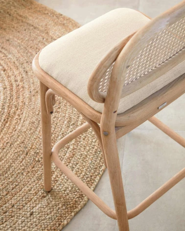 Doriane 65 cm height solid oak stool with natural finish and upholstered seat