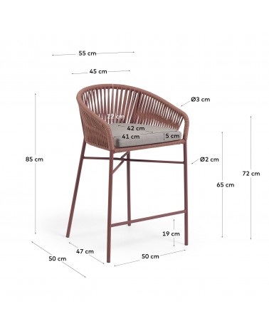 Yanet stool made from terracotta cord and galvanised steel, height 65 cm