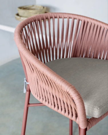 Yanet stool made from terracotta cord and galvanised steel, height 65 cm