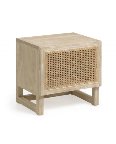 Rexit solid mindi wood and veneer bedside table with rattan 50 x 48 cm