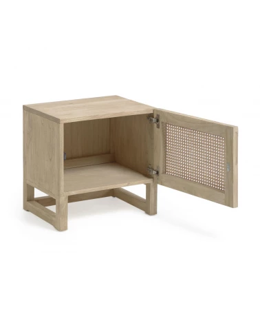 Rexit solid mindi wood and veneer bedside table with rattan 50 x 48 cm