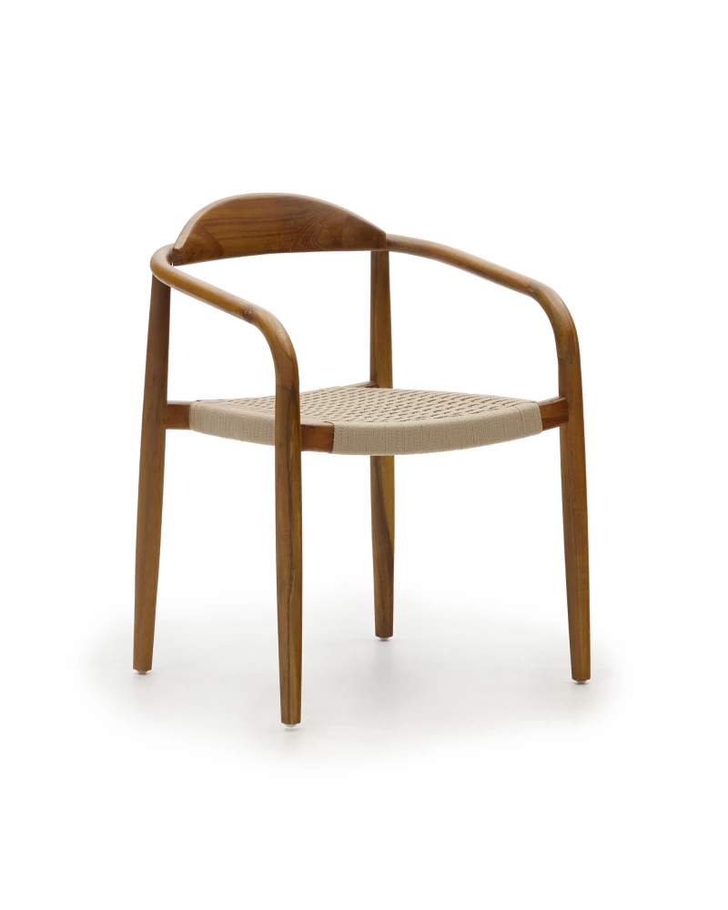 Nina chair in solid acacia wood with walnut finish and beige rope seat