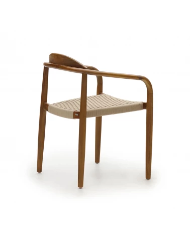 Nina chair in solid acacia wood with walnut finish and beige rope seat