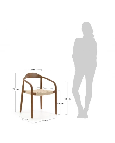 Nina chair in solid acacia wood with walnut finish and beige rope seat