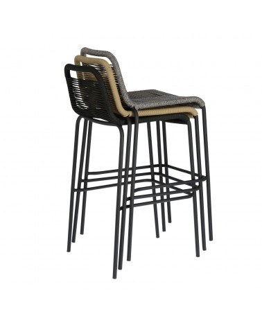 Lambton stool in black rope and black finish steel 74 cm
