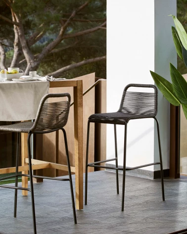 Lambton stool in black rope and black finish steel 74 cm