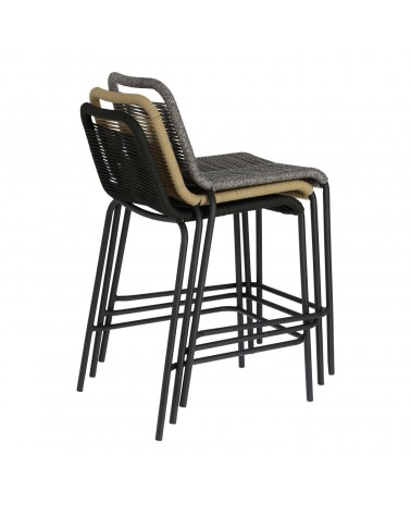 Lambton stool in black rope and black finish steel 62 cm