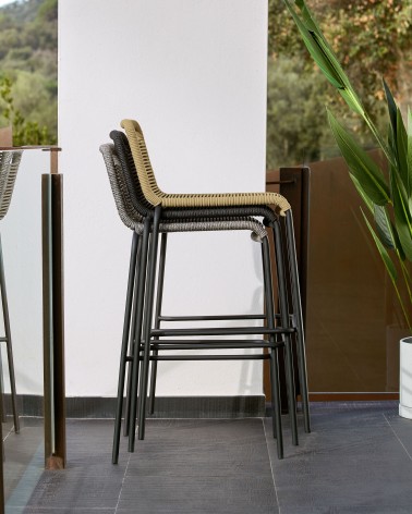 Lambton stool in black rope and black finish steel 62 cm